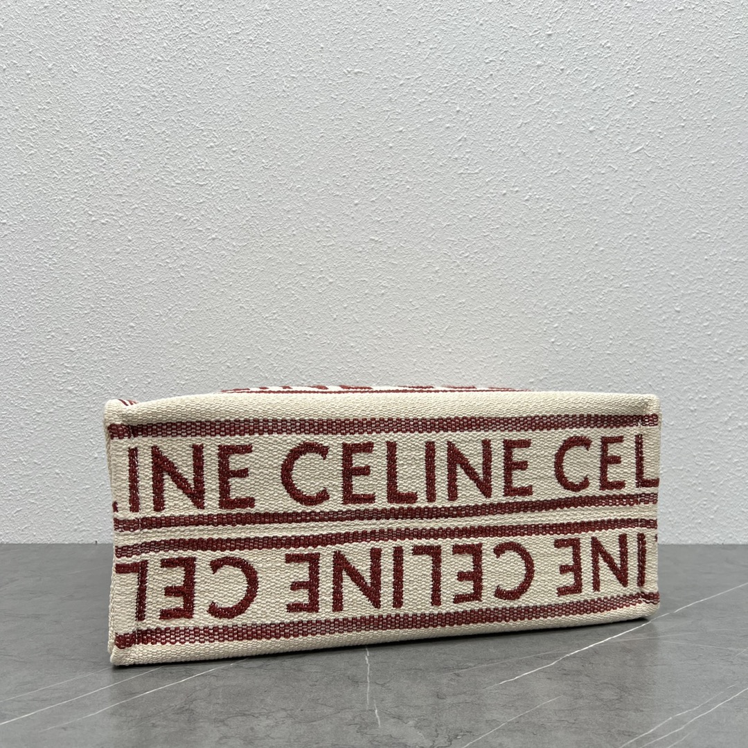 Celine Large Cabas Thais In Striped Textile With Celine Jacquard And Calfskin Cream/Red 196762